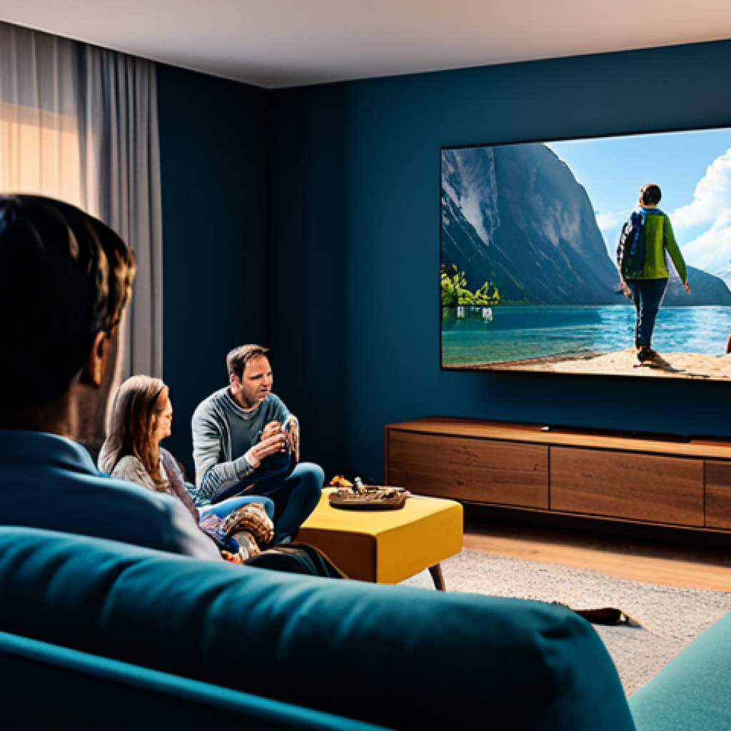 OLED 소재 - Home Cinema Experience**

"A family comfortably watching a movie on a large OLED TV in their living ...