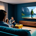 Home 12 OLED 소재 - Home Cinema Experience**
"A family comfortably watching a movie on a large OLED TV in their living ...