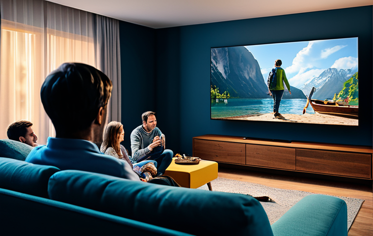 OLED 소재 - Home Cinema Experience**

"A family comfortably watching a movie on a large OLED TV in their living ...
