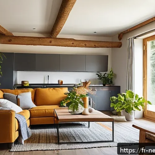 환경친화적 소재 - A cozy, eco-friendly living room showcasing natural biosourced insulation materials: walls and ceili...