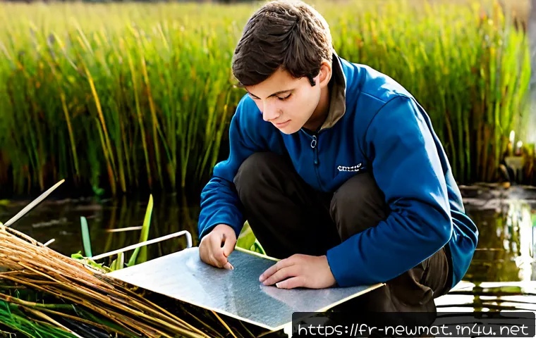 Home 17 환경 복원 신소재 - Photorealistic environmental restoration innovation scene in the French countryside, a young enginee...